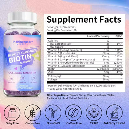 Beauty Gummies - Collagen + Biotin 12,000MCG